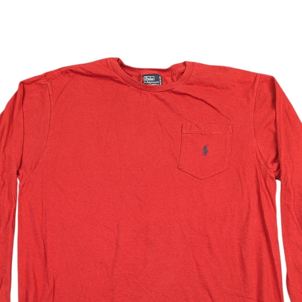 Polo Ralph Lauren Mens Red Long Sleeve Pocket T-Shirt Cotton Pony Logo Medium